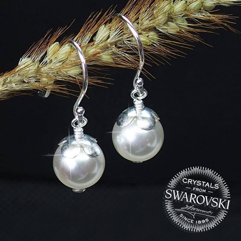 Srebrni uhani Swarovski biser