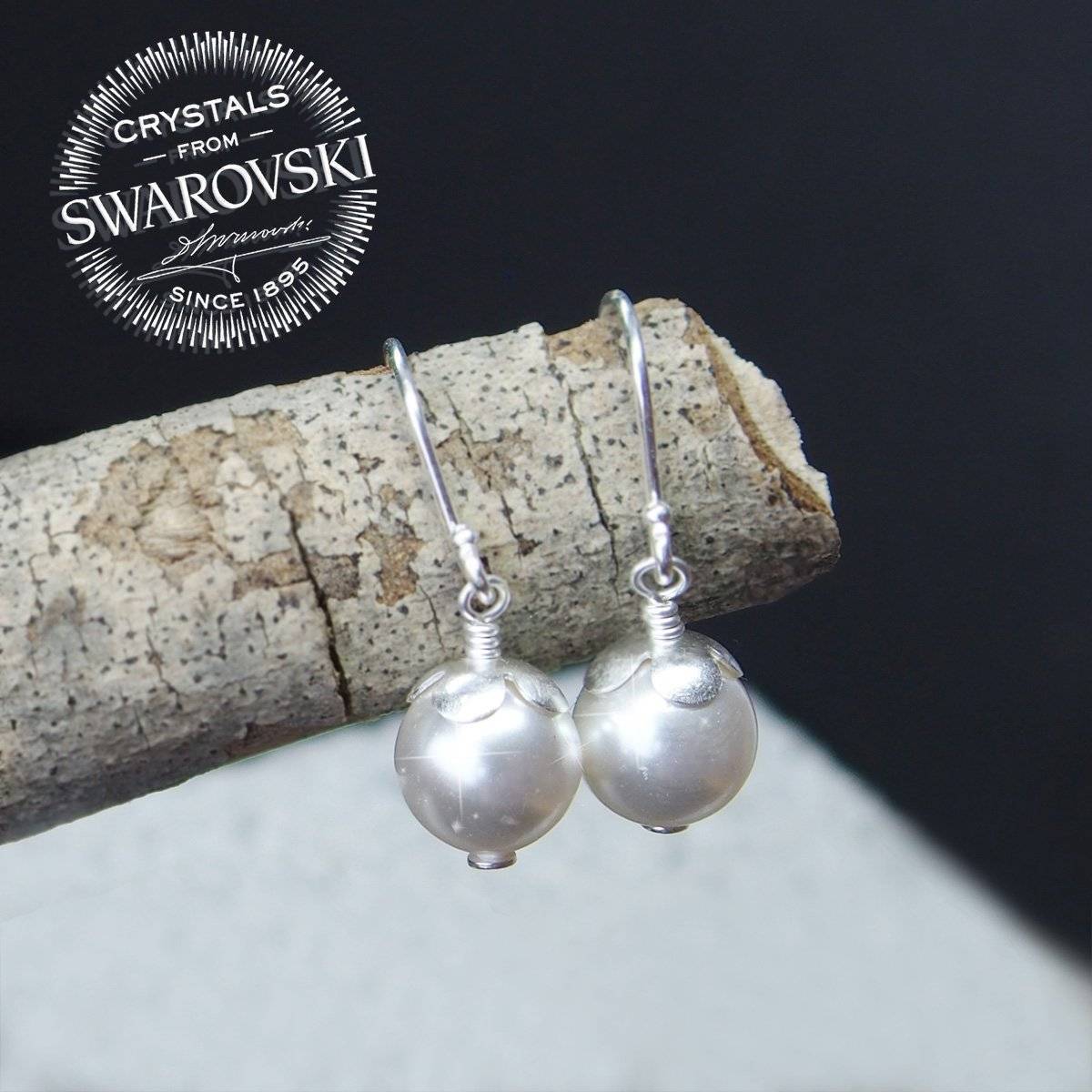 Srebrni uhani Swarovski biser