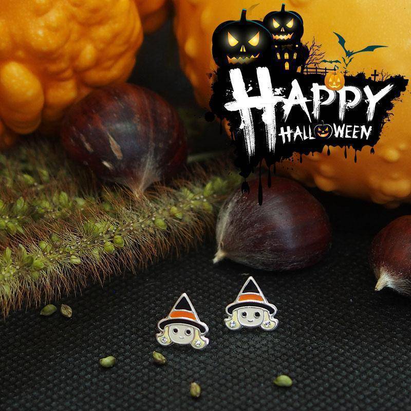 Srebrne Halloween naušnice Witch