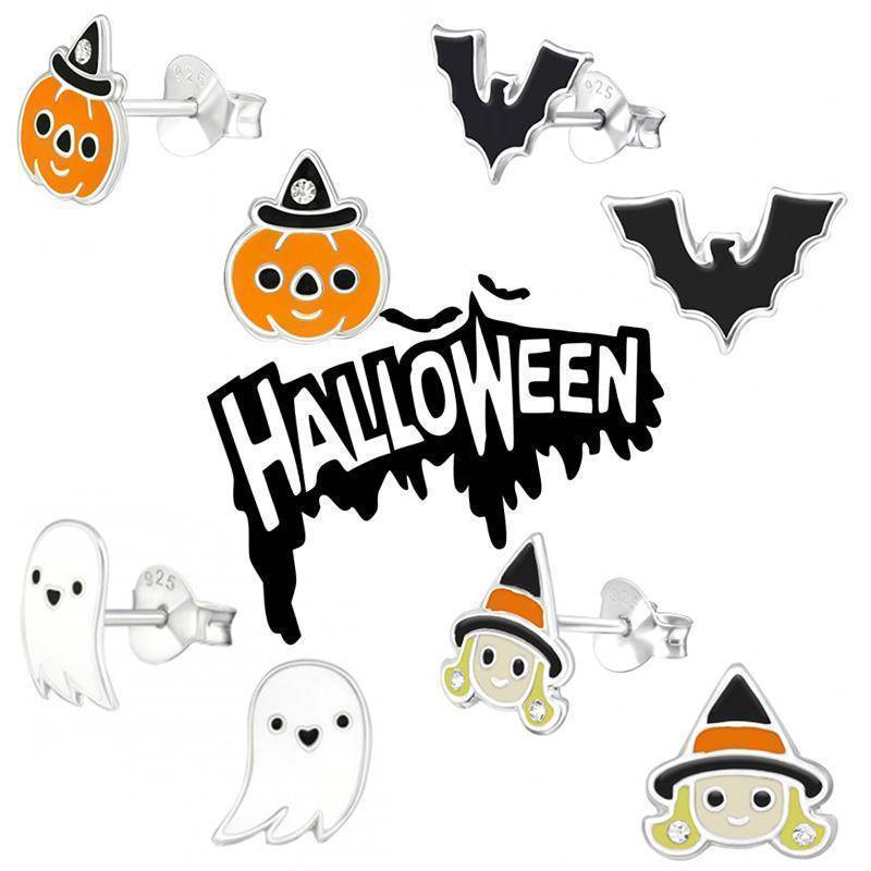 Set 4 parov Srebrnih uhanov Halloween