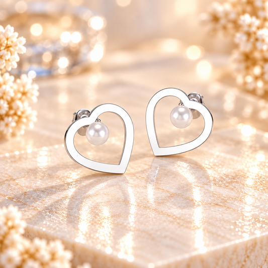 Naušnice Pearl Heart od nehrđajućeg čelika